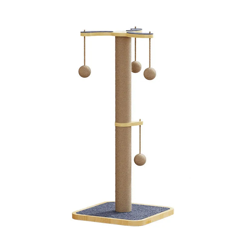 Pine wood cat climbing frame with scratch-resistant hanging ball and carpet leather surfaces