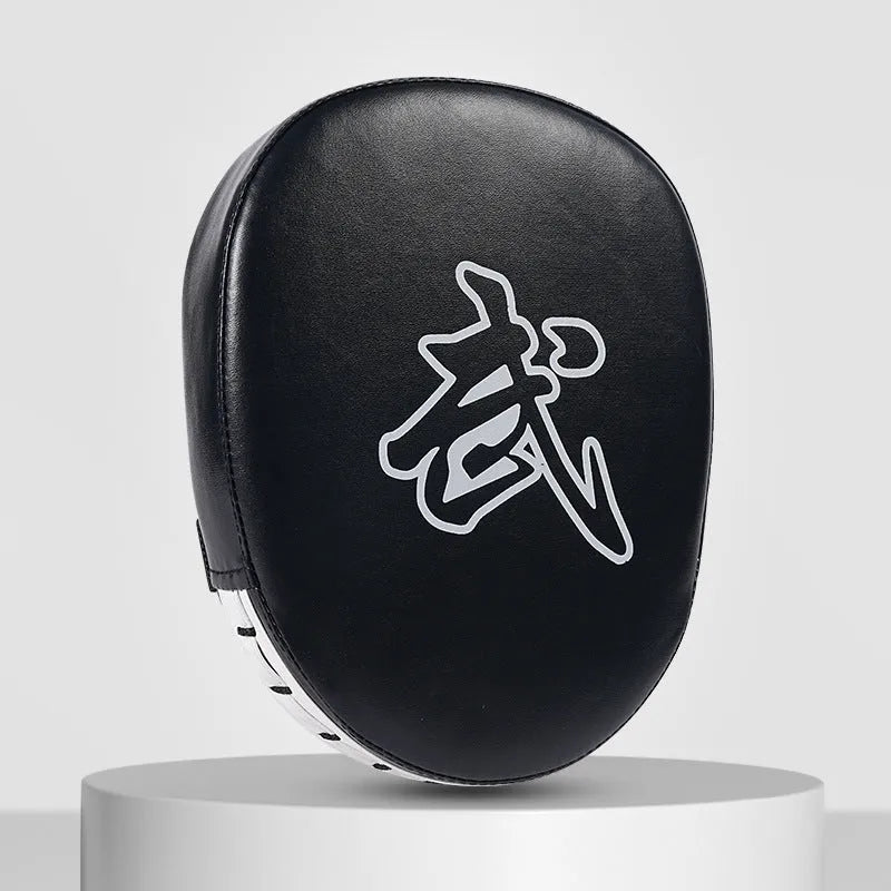 PU leather boxing punch mitts for martial arts training in red, black, blue, and yellow colour options.