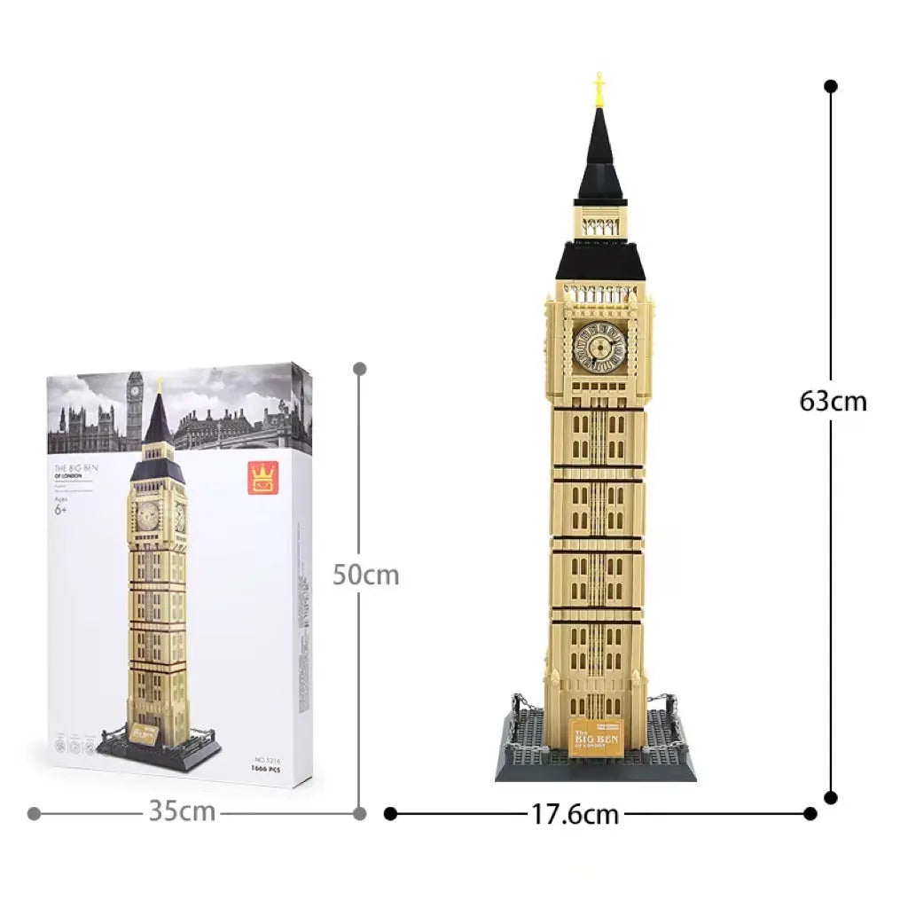Wange building blocks set showing over 800 ABS plastic pieces for constructing architectural landmark models