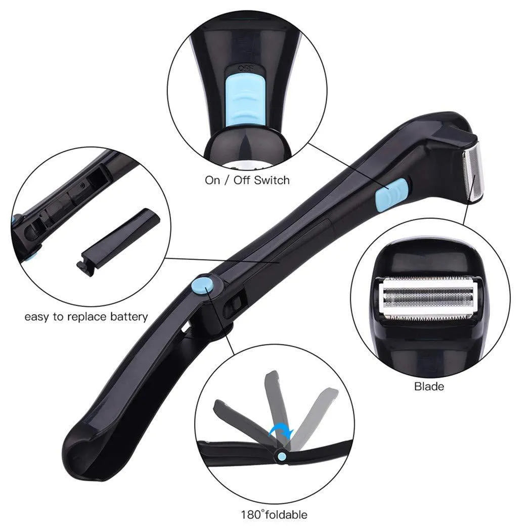 Black folding electric body hair removal shaver with ABS plastic construction