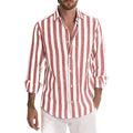 Man wearing loose-fitting striped long-sleeved shirt in polyester fabric with British casual style