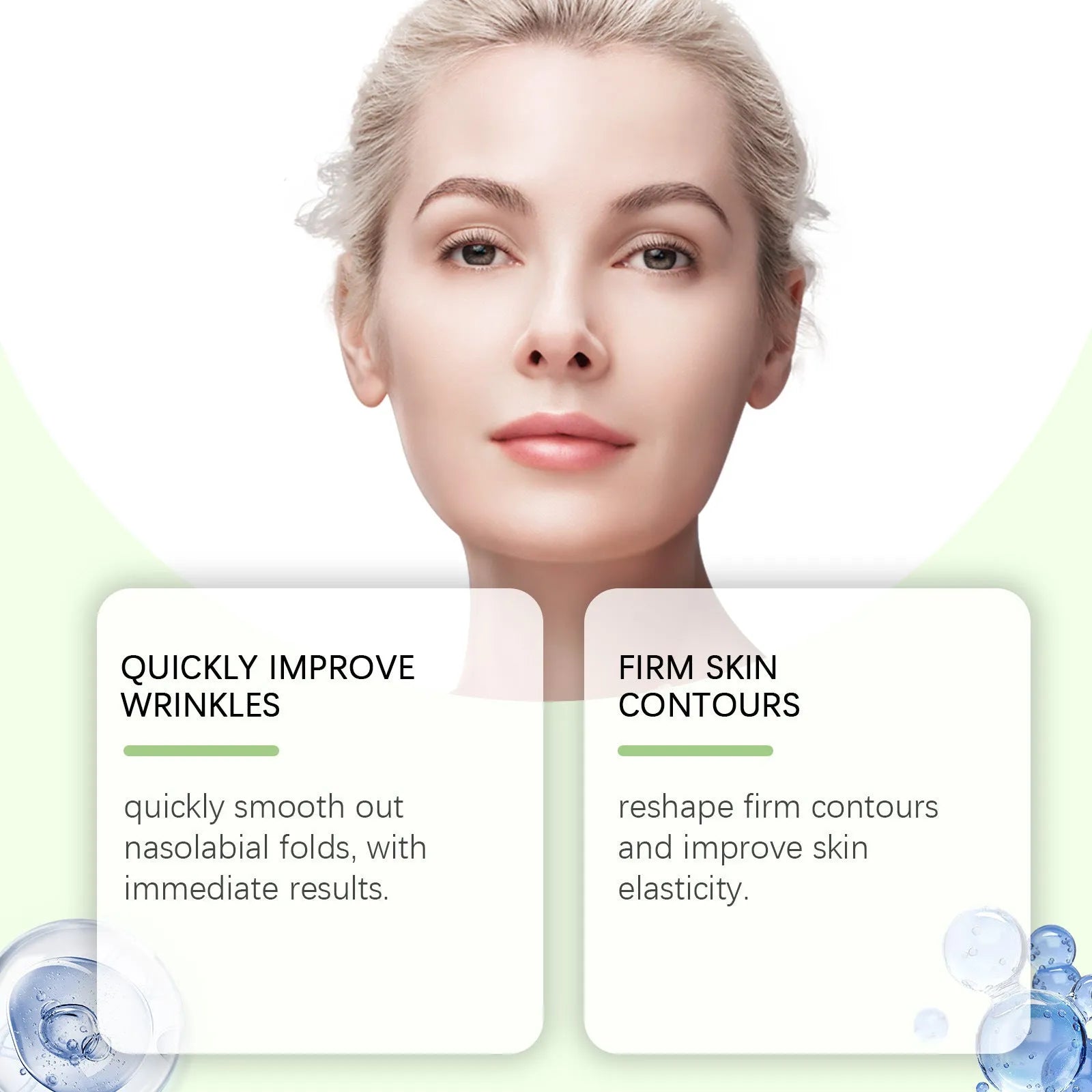Two facial skin firming patches in hydrogel form with hyaluronic acid and collagen ingredients