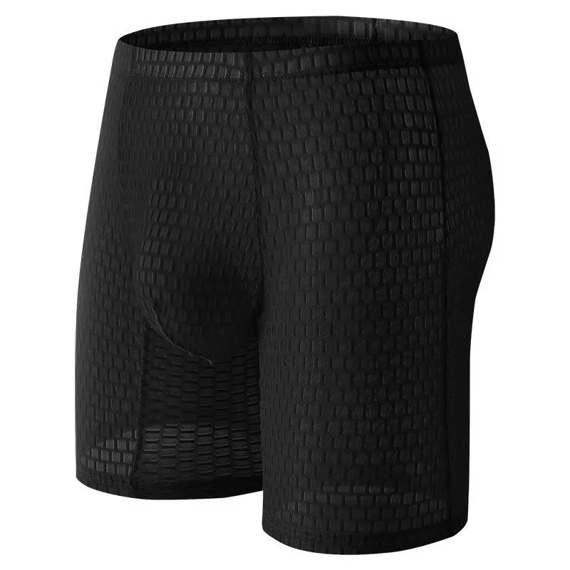 Men's solid colour lace boxer shorts in a hip-lifting, lengthened shaping style on a white background.