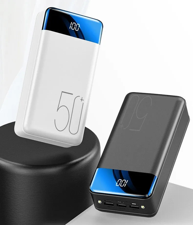 Large capacity 50000 mAh power bank in black or white with three charging ports