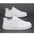 Thick bottom board shoes in white, lace-up low-top casual sneaker with round toe and flat heel, sizes 39-46.