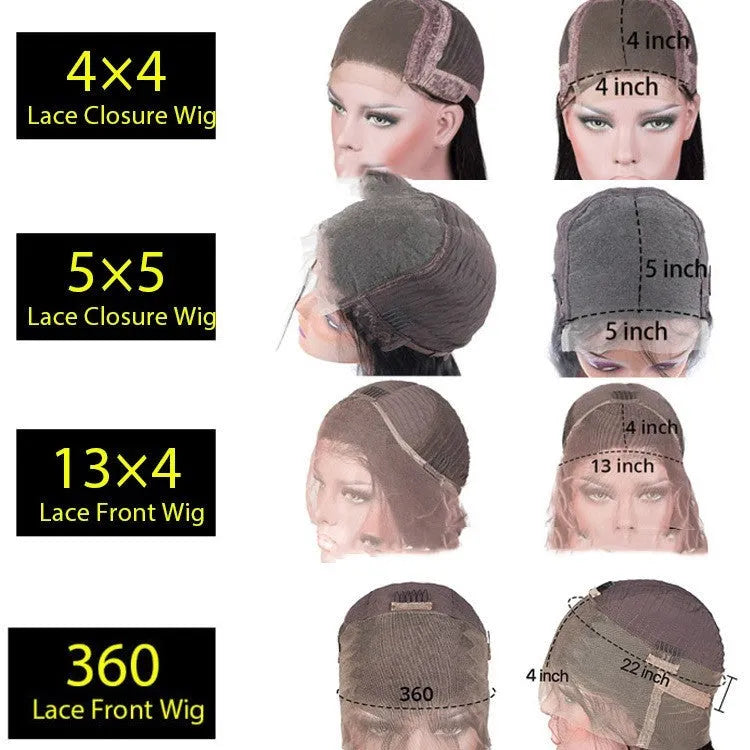 Real human hair lace front wig with 4x4 closure shown in a star fashion style on a mannequin.