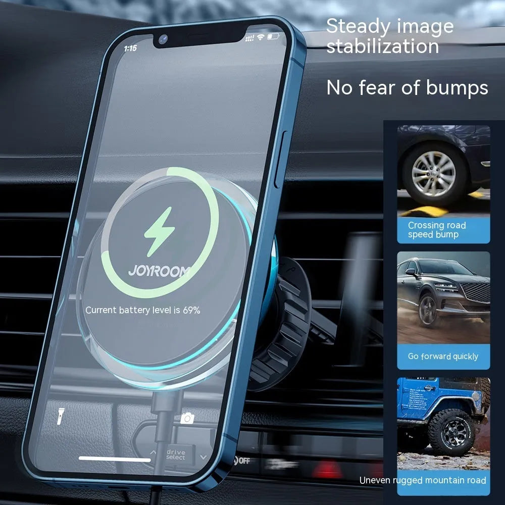 Magnetic suction wireless charging stand black car air outlet mount for smartphones