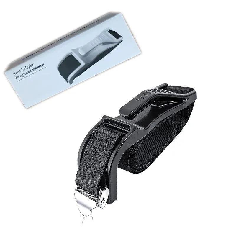 Black ABS polyester pregnancy seat belt adjuster with metal safety buckle