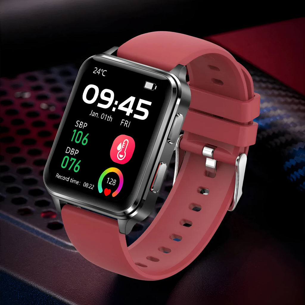 Multi-sport watch with tempered glass screen and silicone wristband showing health monitoring display