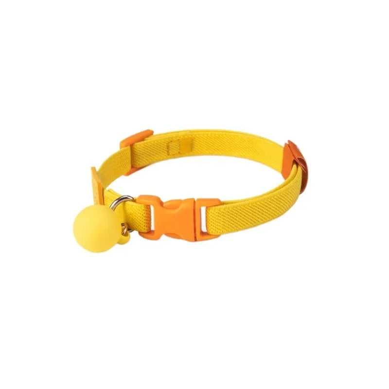 Small dog elastic polyester pet collar in multiple colours on a white background