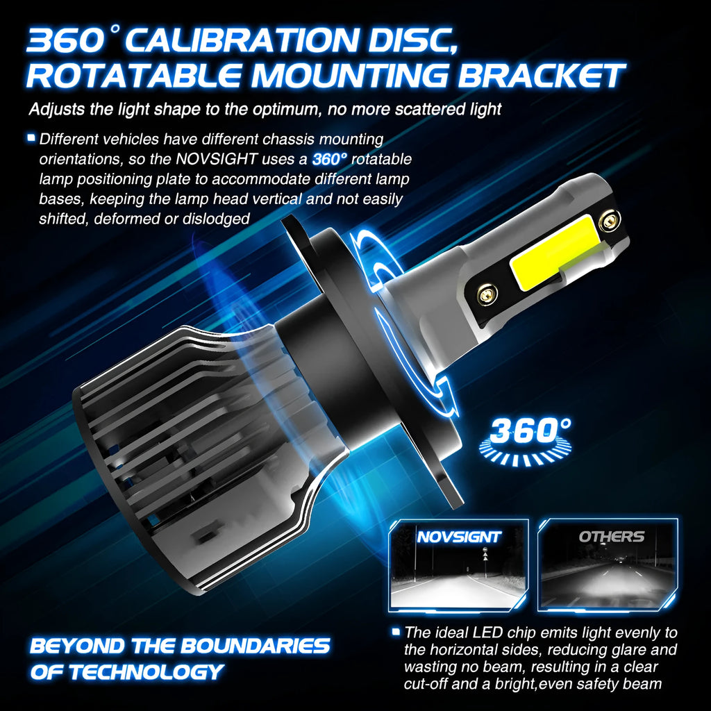 Car LED headlight bulb 6000K white light kit with adjustable chuck and IP68 waterproof rating