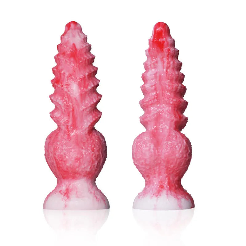 Pink platinum silicone penis-shaped adult toy for women, showing Berserker S and M size options.