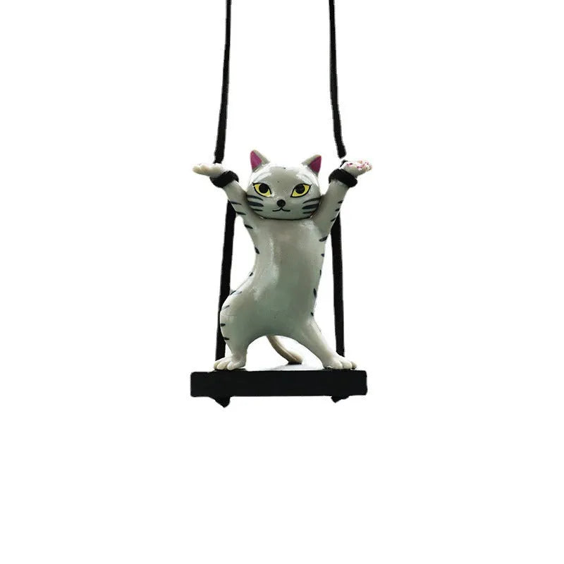 Resin cartoon cat pendant on a 25cm rope for car rear-view mirror decoration.