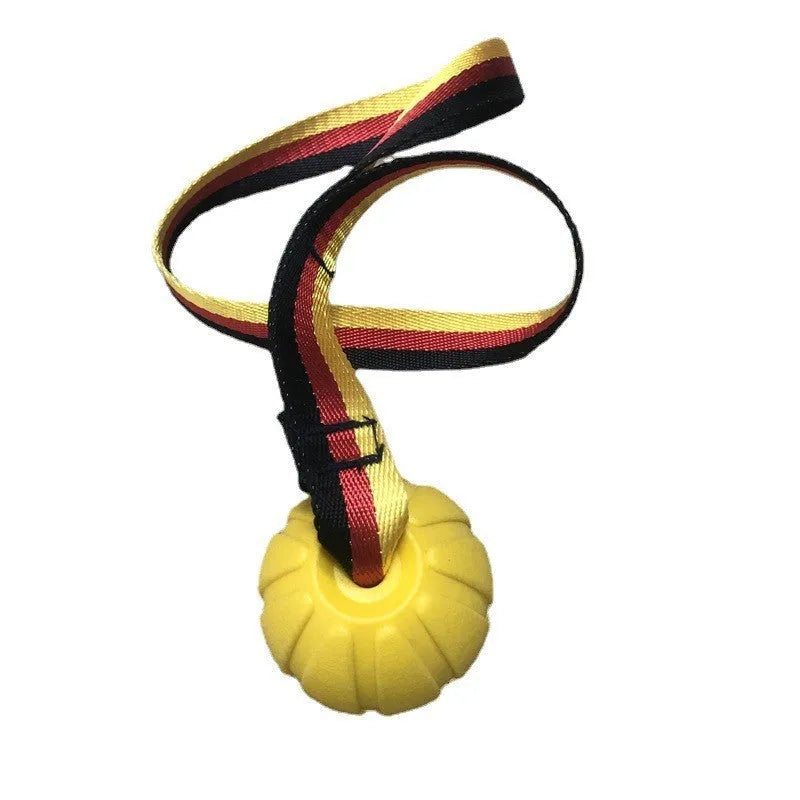Floating EVA pet string ball in camouflage or yellow colour with attached string for water retrieval games