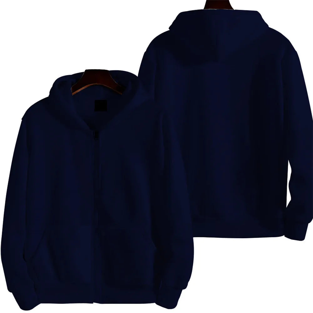 Men's solid colour loose sports zipper jacket cardigan in polyester-spandex fabric