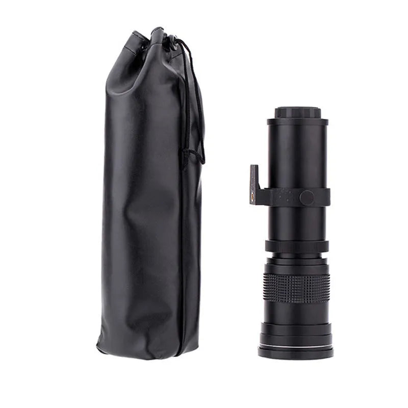 Manual 420-800mm telephoto zoom lens adapter with extended barrel and T-port ring.