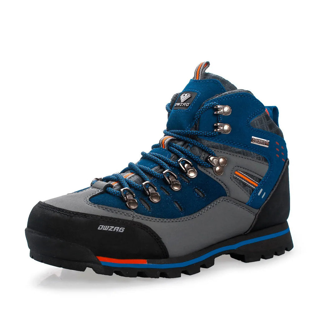 Pair of high-top hiking boots, synthetic leather upper, EVA sole, mid heel, black and yellow exploration colourway