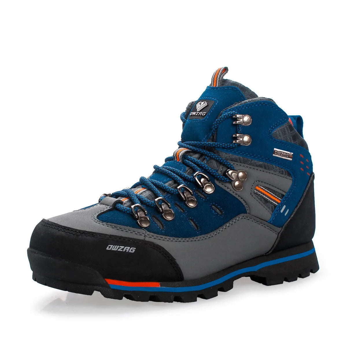Pair of high-top hiking boots, synthetic leather upper, EVA sole, mid heel, black and yellow exploration colourway