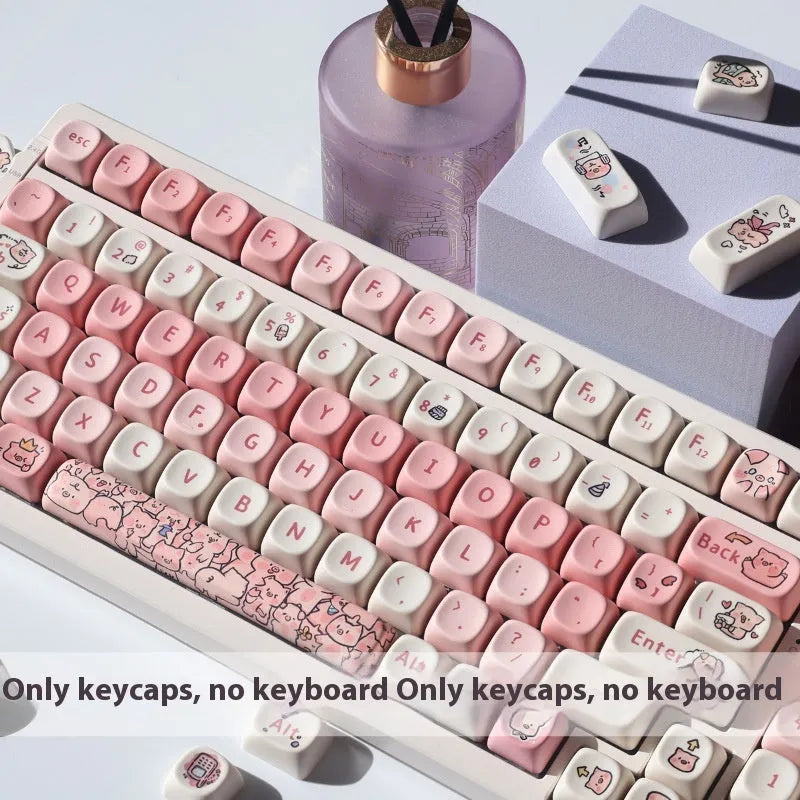 Pink fragrant pig design PBT key caps for mechanical keyboards with five-sided sublimation printing