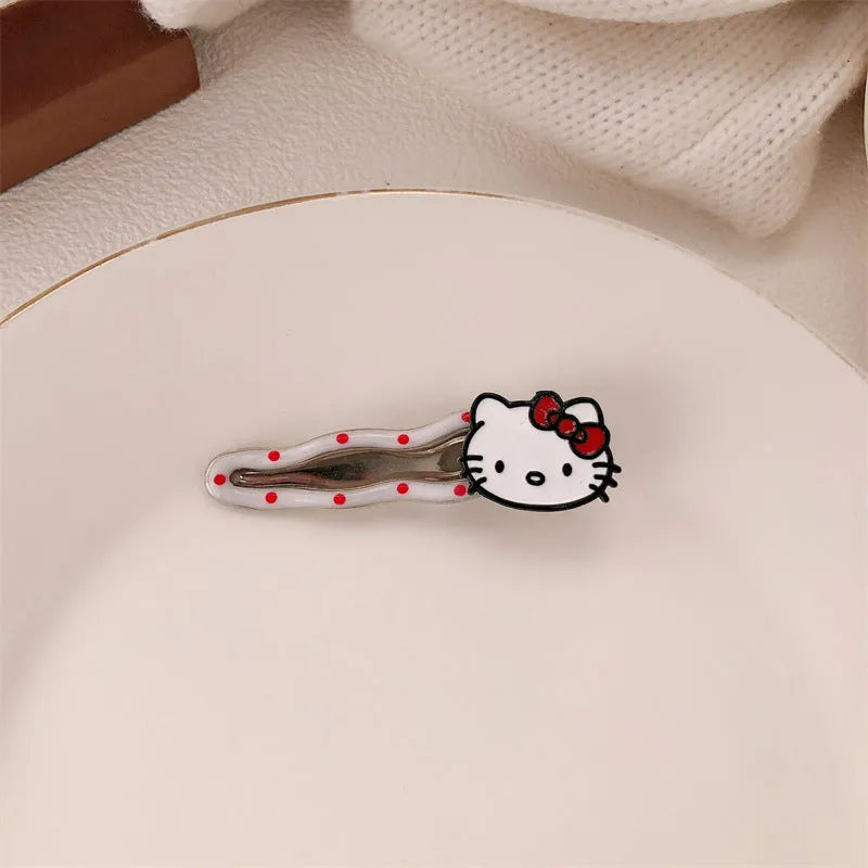 Red heart-shaped hairpin with French retro dots and willow leaf clip, Korean style barrette for women