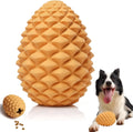 Yellow pine cone shaped natural rubber dog chew toy with treat dispenser