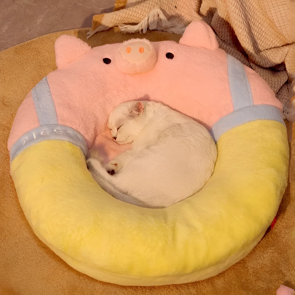 Yellow 56cm square warm winter cat bed with 13cm low sides for kittens and cats