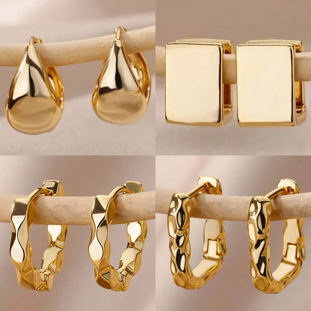 Women's stainless steel geometric earrings with square and circle shapes, electroplated Korean style, one pair