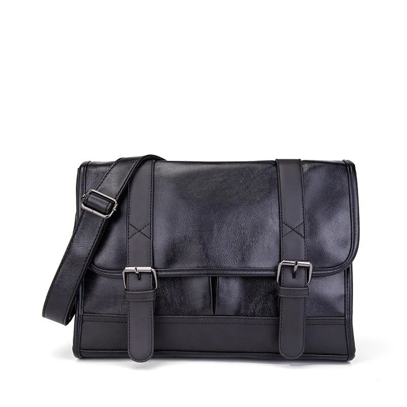 Black Korean-style men's commuter backpack with anti-theft features and sewing thread detailing