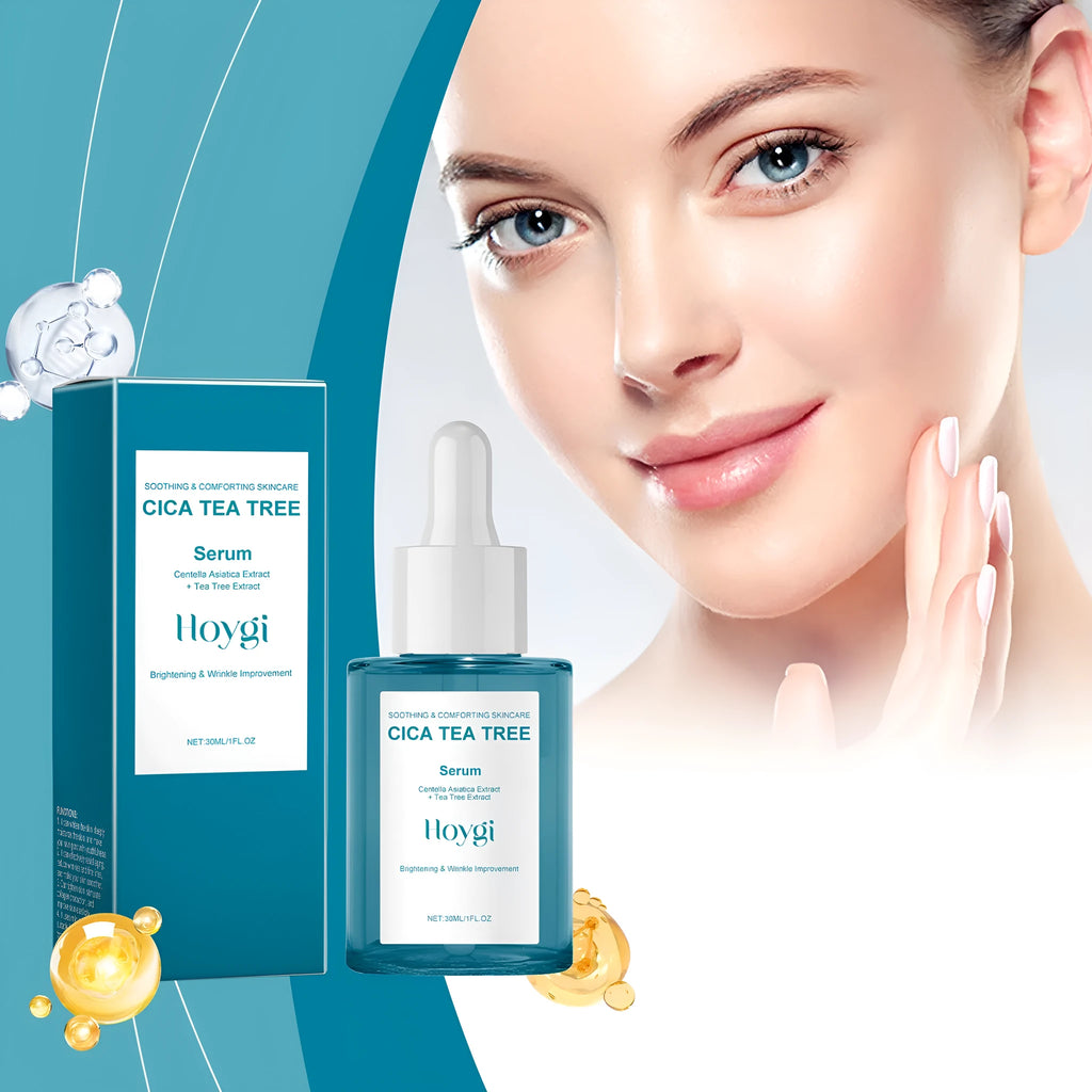 Blue glass bottle containing 30ml Centella Asiatica firming care solution serum for facial hydration