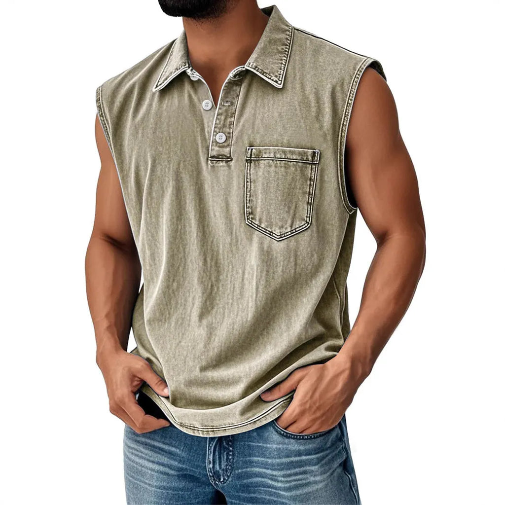 Men's 3D digitally printed polo shirt in loose fit with button front and short sleeves