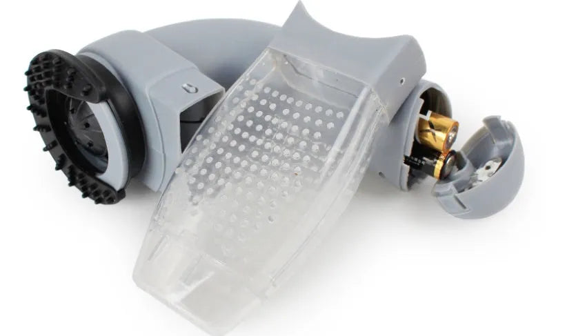 Grey handheld pet grooming vacuum cleaner with soft rubber head for dogs and cats