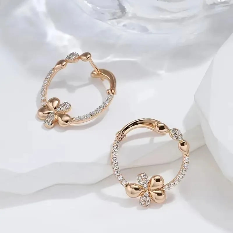 Copper round ring earrings with geometric design and electroplated finish for women