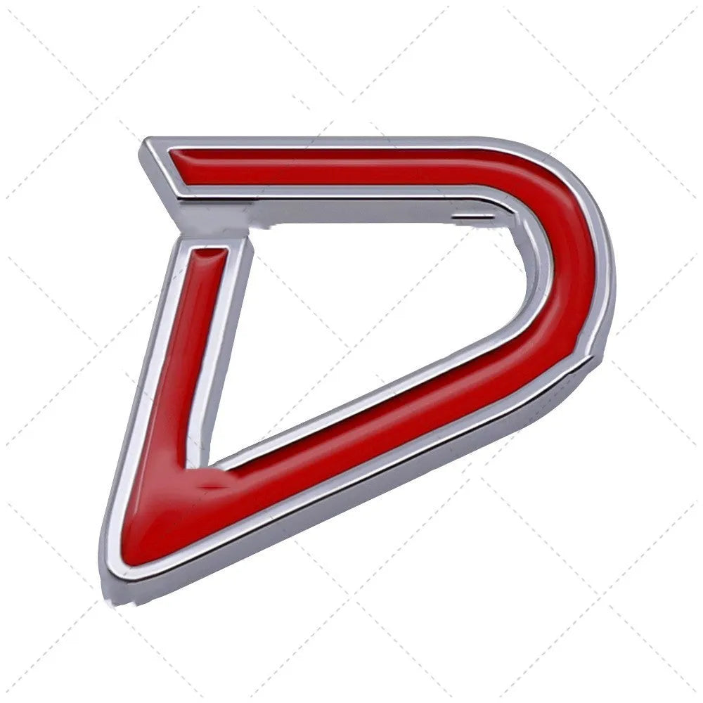 Metal car bumper sticker with SD pattern in red silver colour scheme measuring 7.7 by 2.9 centimetres