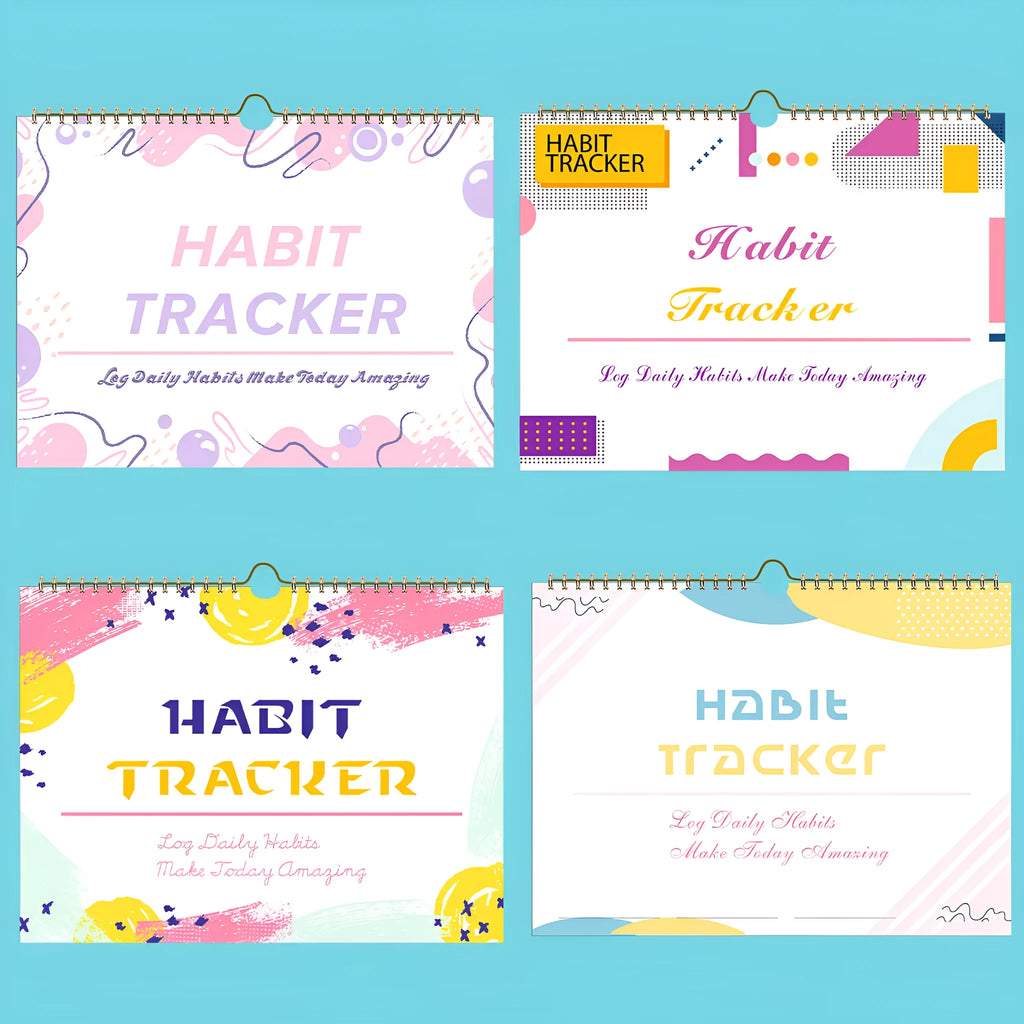 A4 habit tracking journal open showing 12 internal pages for schedule planning