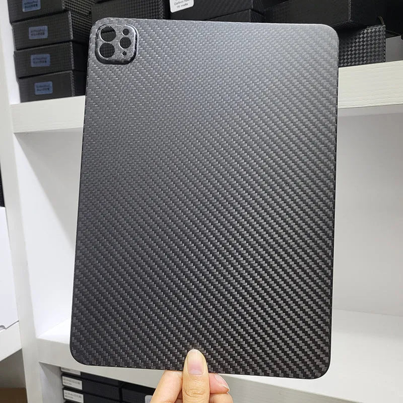 Apple iPad Pro 11 carbon fibre hard case with three finish options showing heat dissipation and drop protection