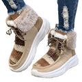 Women's beige lace-up snow boots with thermal lining and non-slip rubber soles