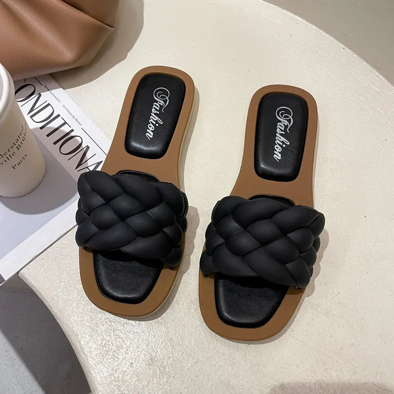 Women's plaid pattern PVC beach sandals with a thick non-slip sole in black, green, orange, or white.