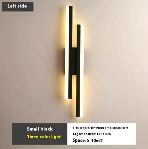 Scandinavian minimalist LED wall light with acrylic shade in black or gold finish, 50cm length
