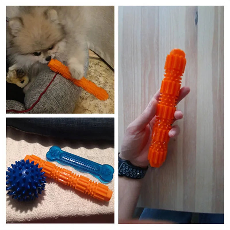 Green durable rubber dog chew toy with textured ridges and a hollow treat-dispensing centre.
