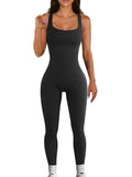 Women's long sleeve spandex suspender bodysuit tights with waist detail and button fastening.