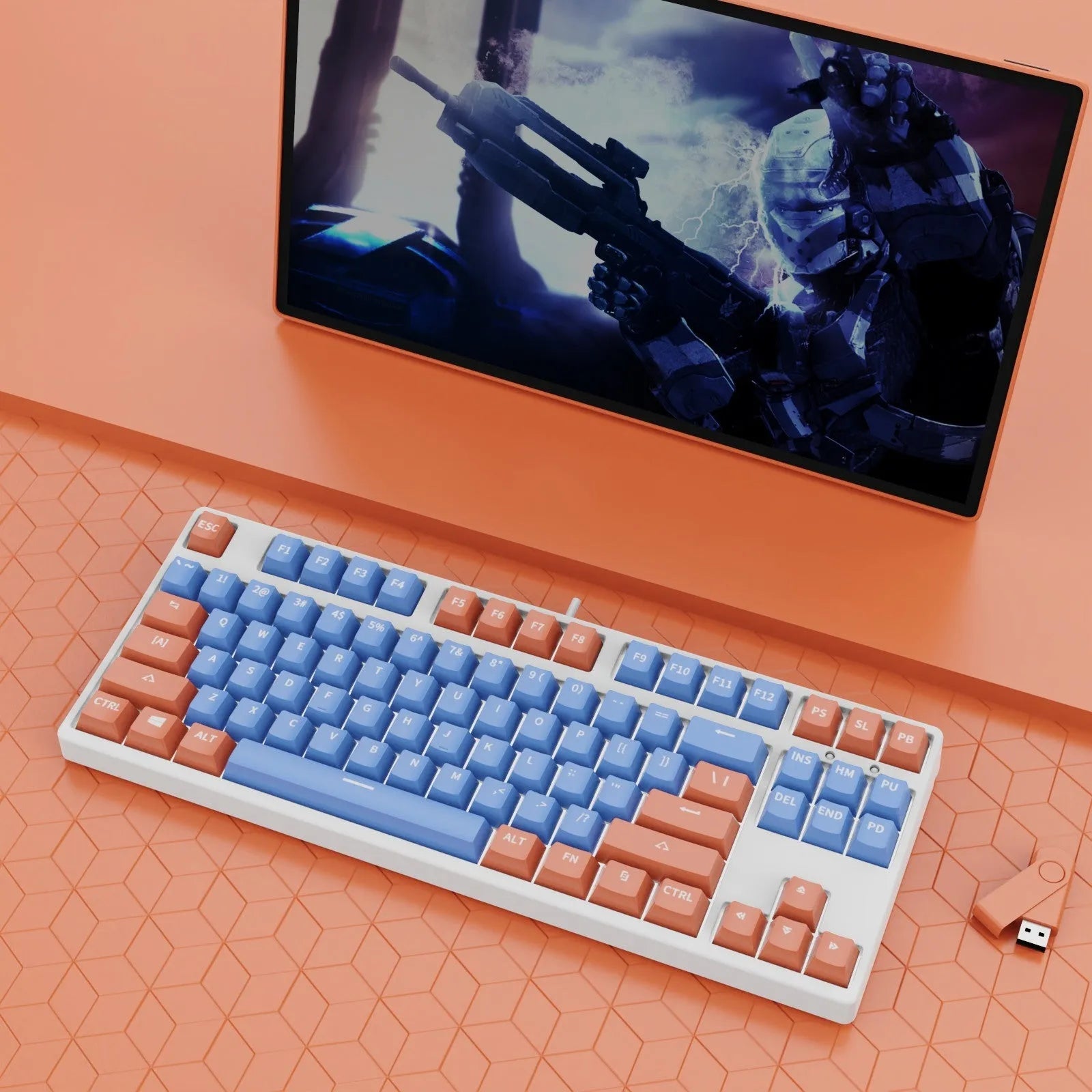 87-key mechanical gaming keyboard with dual-colour backlighting and hot-swappable switches