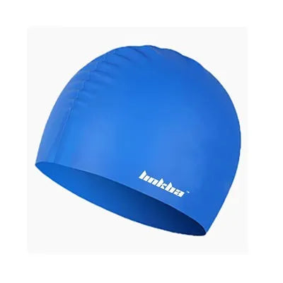 Silicone swimming cap with earmuff design in multiple colours including black, white, yellow, blue and grey