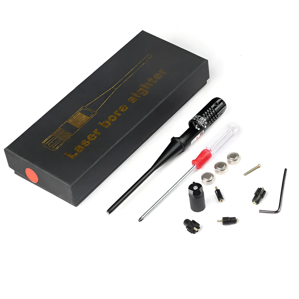 Black matte aluminium laser calibration device with 650nm wavelength on work surface