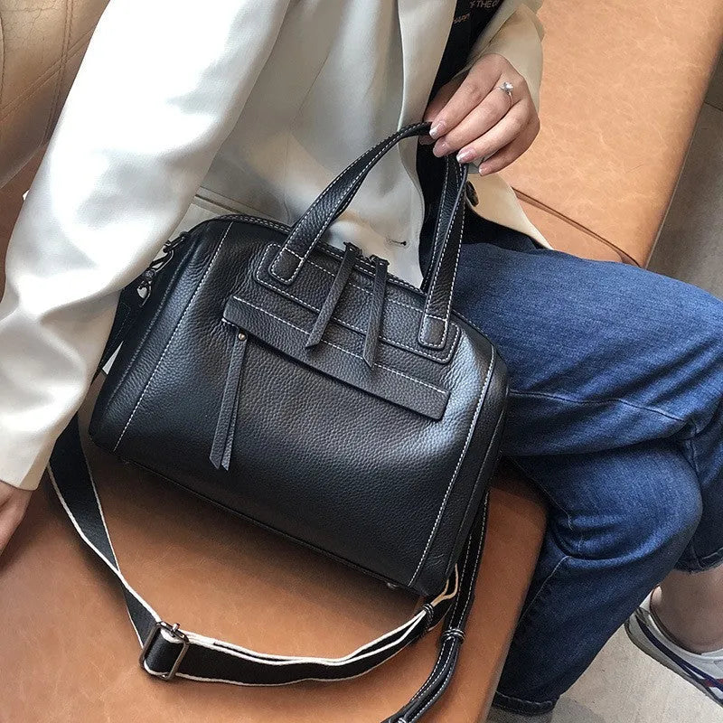 Men's horizontal square leather messenger bag with litchi pattern, shown in elephant grey with shoulder strap.