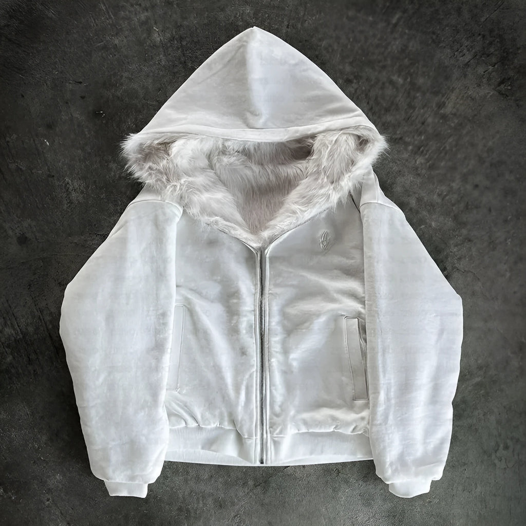 Casual loose-fitting polyester coat in solid black or white colour with long sleeves