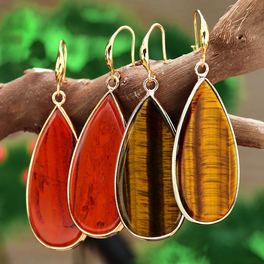 Vintage long water drop stone earrings in five colour options with manual processing