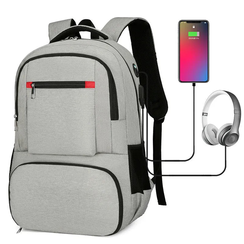 Light grey insulated oxford cloth backpack with curved shoulder straps showing dry-wet separation compartments