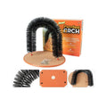 Plastic cat grooming arch with built-in brush bristles for scratching and rubbing