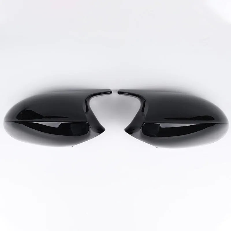 BMW 3 Series E90 rearview mirror replacement shell pair in black and carbon pattern finishes