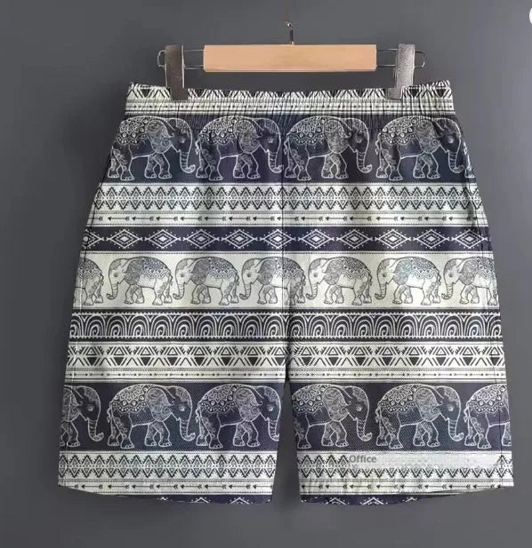 Men's polyester leisure shorts available in multiple patterns and colours with extended sizing options